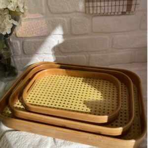 3’lü bambu hazeran dikdörtgen tepsi 32,5x22 39,50x28 46x33 cm #momshopp #mutfak